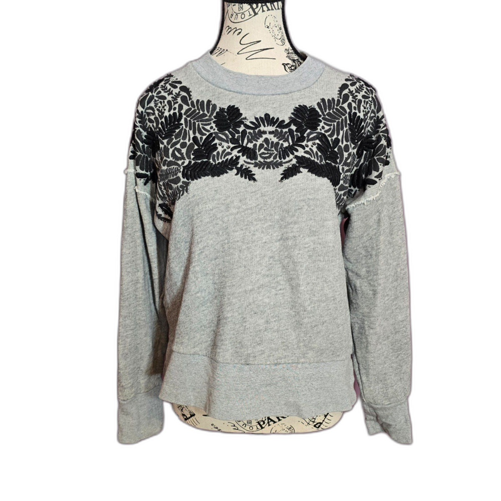 Madewell embroidered beaded gray Cotton black sweatshirt sweater XS casual